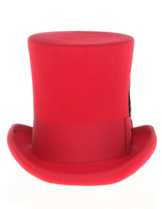 Victorian Steampunk Top Hat - 1800 19th Century - Dressy Loden Felt Top Red Hat