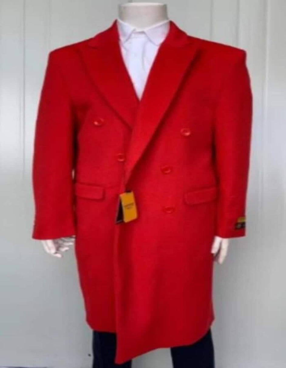 Mens Overcoat - Topcoat For Men - Winter Fabric - Mens Double Breasted Wool Fabric Coat Red Overcoat - Men's Tuxedo USA