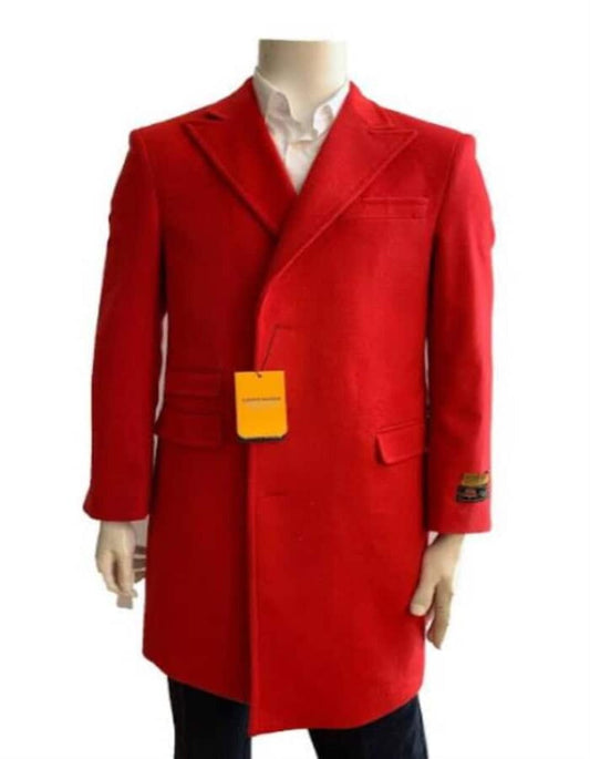 Mens Overcoat - Topcoat For Men - Winter Fabric - Men's Overcoat - Wool Three Quarter Car coat + Red - Men's Tuxedo USA