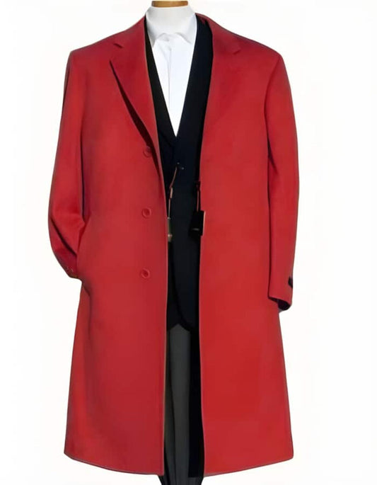 Mens Overcoat - Topcoat For Men - Winter Fabric - Men's Three Buttons Red Wool Fabric Overcoat / Long men's Dress Topcoat - Winter coat $240 - Men's Tuxedo USA