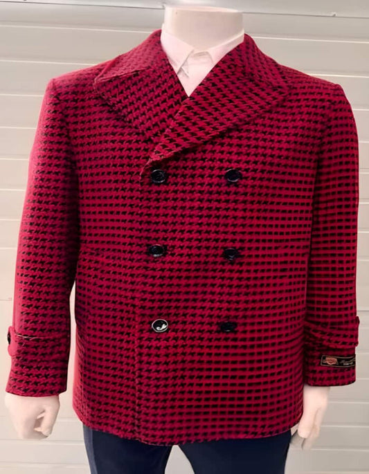 Mens Overcoat - Topcoat For Men - Winter Fabric - Mens Plaid Overcoat - Wool Peacoat - Plaid Topcoats Red - Men's Tuxedo USA