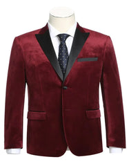 Mens Two Button Peak Lapel Velvet Prom Red Blazer Tuxedo - Men's Tuxedo USA