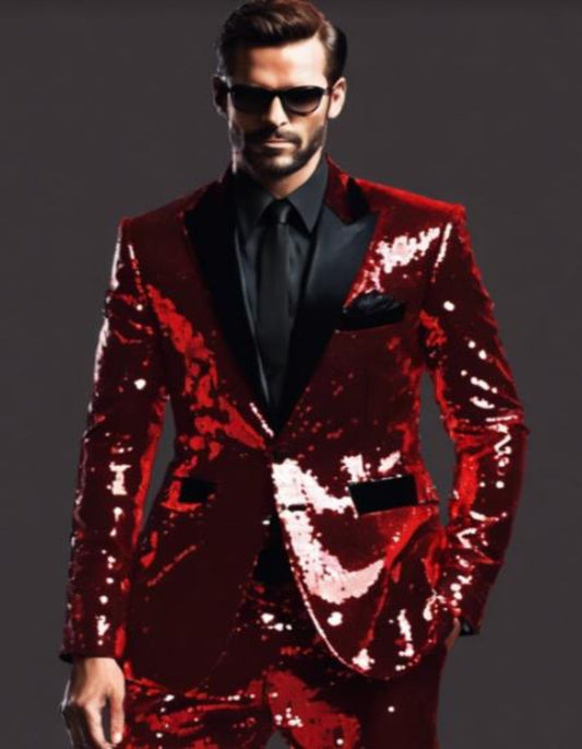 Mens Sequin Suit - Red Tuxedo - Party Suits - Stage Suit - Men's Tuxedo USA