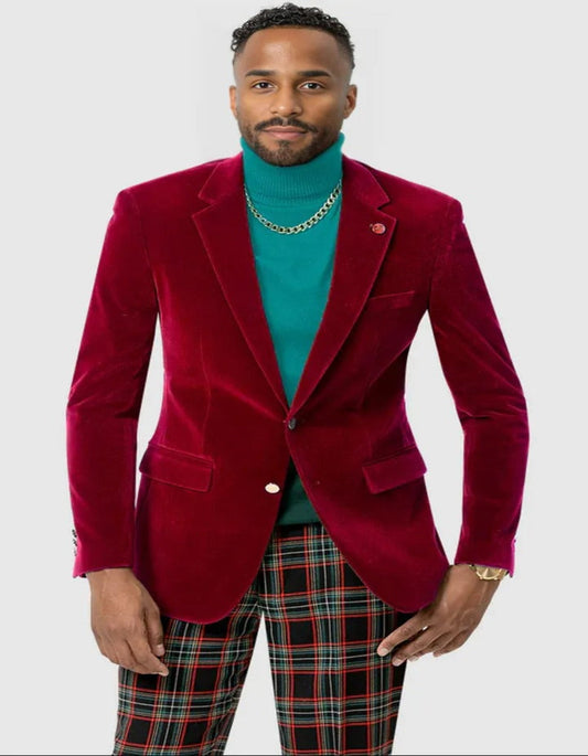 Mens Velvet Dinner Jacket - Velvet Tuxedo Jacket in Color Red