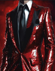 Mens Sequin Suit - Red Tuxedo - Party Suits - Stage Suit - Men's Tuxedo USA