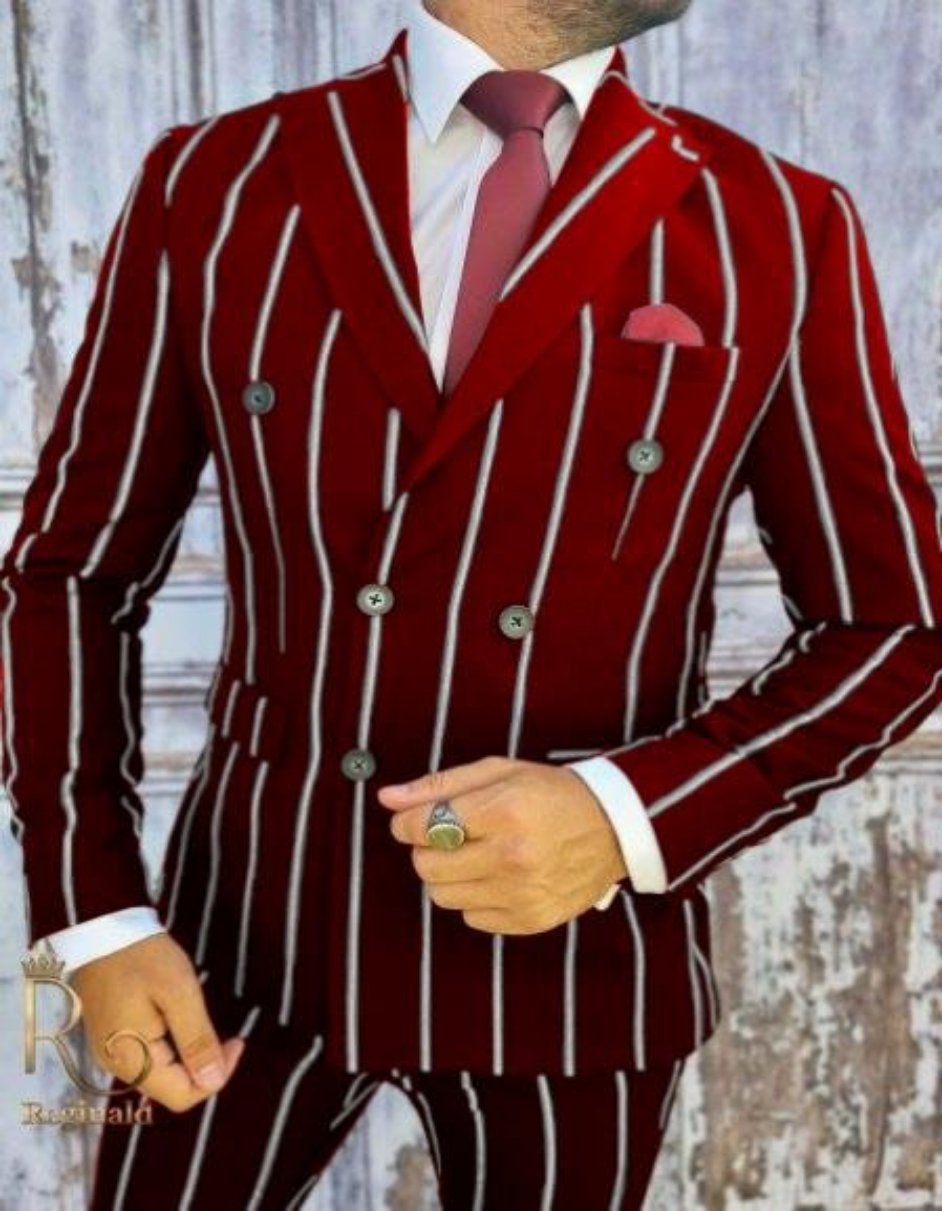 Burgundy Pinstripe Suit - Mens 1920s Gangster Pinstripe Suit - Style Chalk Pinstripe - Men's Tuxedo USA