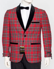 Mens Christmas Holiday Tuxedo Jacket Regular Fit in Red Tartan Plaid