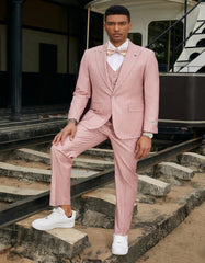 Men's Stacy Adam's One Button Vested Modern Rose Pink Pinstripe Suit - Men's Tuxedo USA