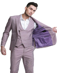 Men's One Button Double Breasted Vest Sharkskin Wedding Rose Pink Slim Fit Suit - Men's Tuxedo USA