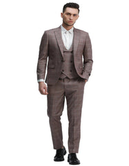 Mens Rose Blue Tuxedo - Men's One Button Slim Fit Double Breasted Vest Rose Pink Plaid Suit - Men's Tuxedo USA