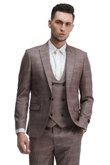 Mens Rose Blue Tuxedo - Men's One Button Slim Fit Double Breasted Vest Rose Pink Plaid Suit - Men's Tuxedo USA