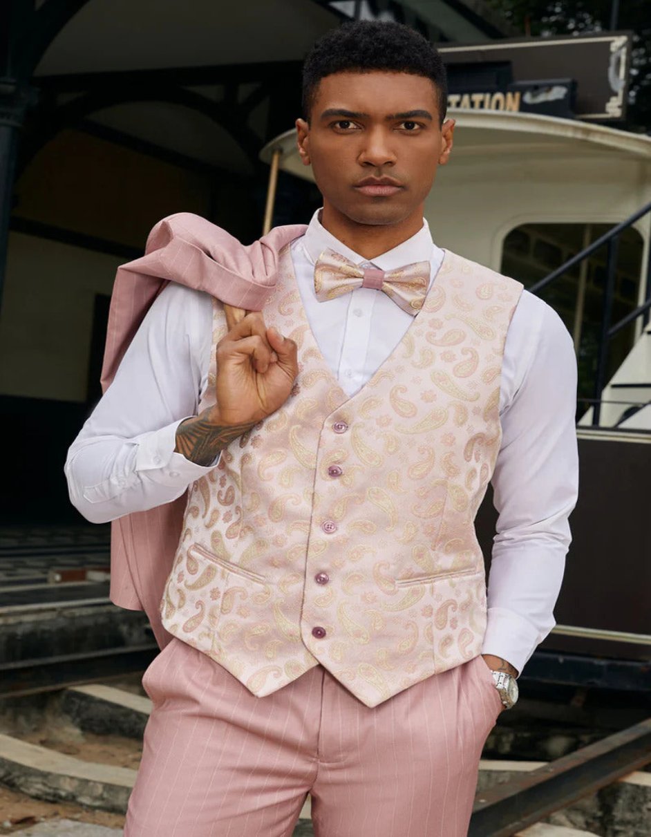 Mens Rose Tuxedo - Men's Stacy Adam's One Button Vested Modern Rose Pink Pinstripe Suit - Men's Tuxedo USA