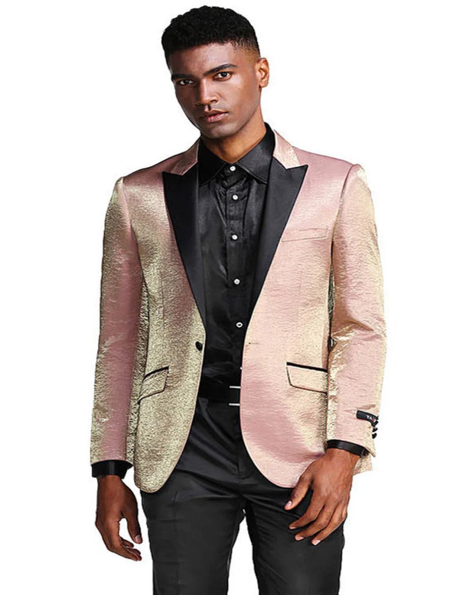 Mens Rose Tuxedo - Men's Slim Fit Shiny Satin Prom & Wedding Tuxedo Rose Gold Pink jacket - Men's Tuxedo USA