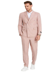 Men's Slim Fit Double Breasted Summer Pastel Rose Pink Pinstripe Suit - Men's Tuxedo USA