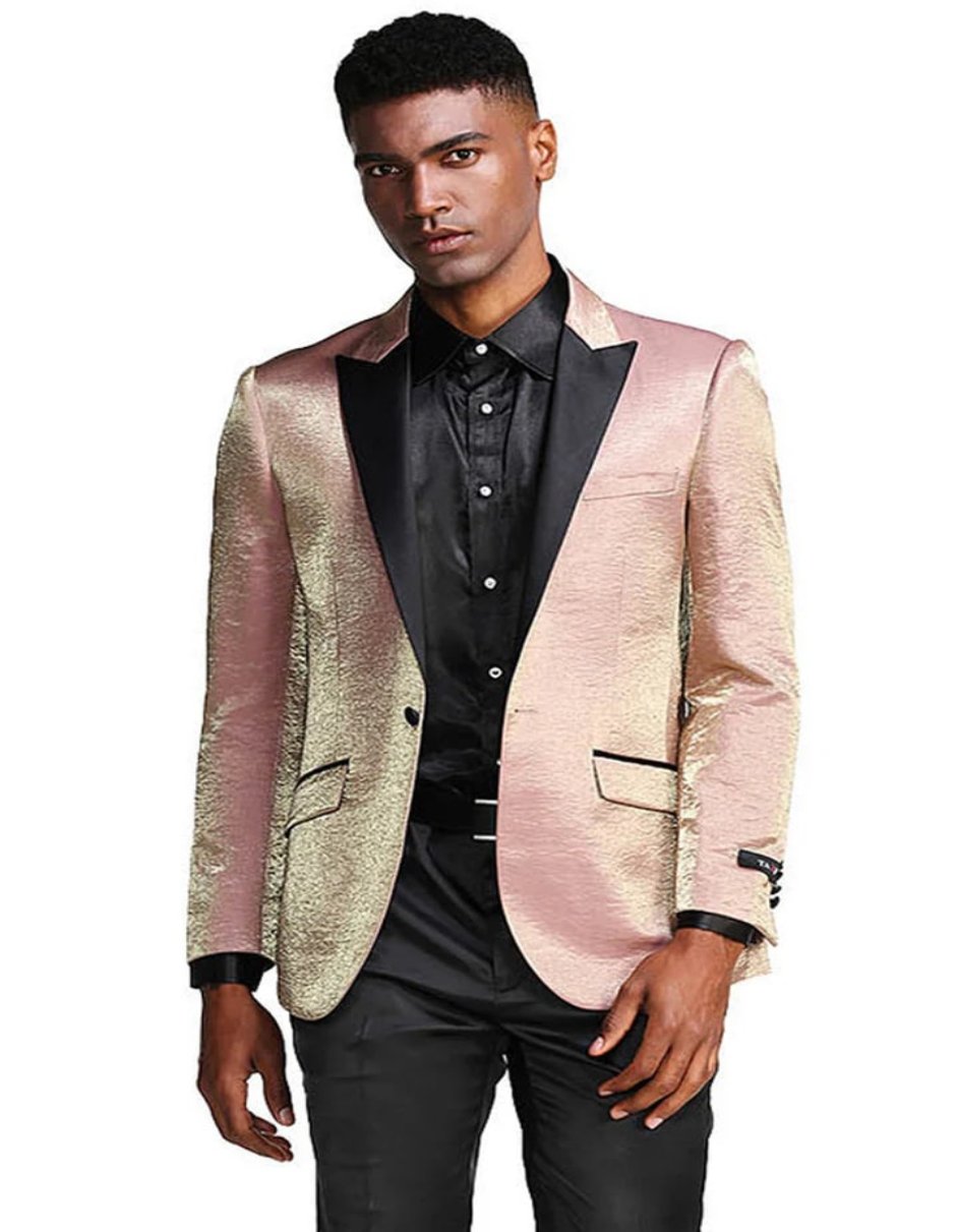 Men's Slim Fit Shiny Satin Prom & Wedding Rose Gold Pink Tuxedo - Men's Tuxedo USA