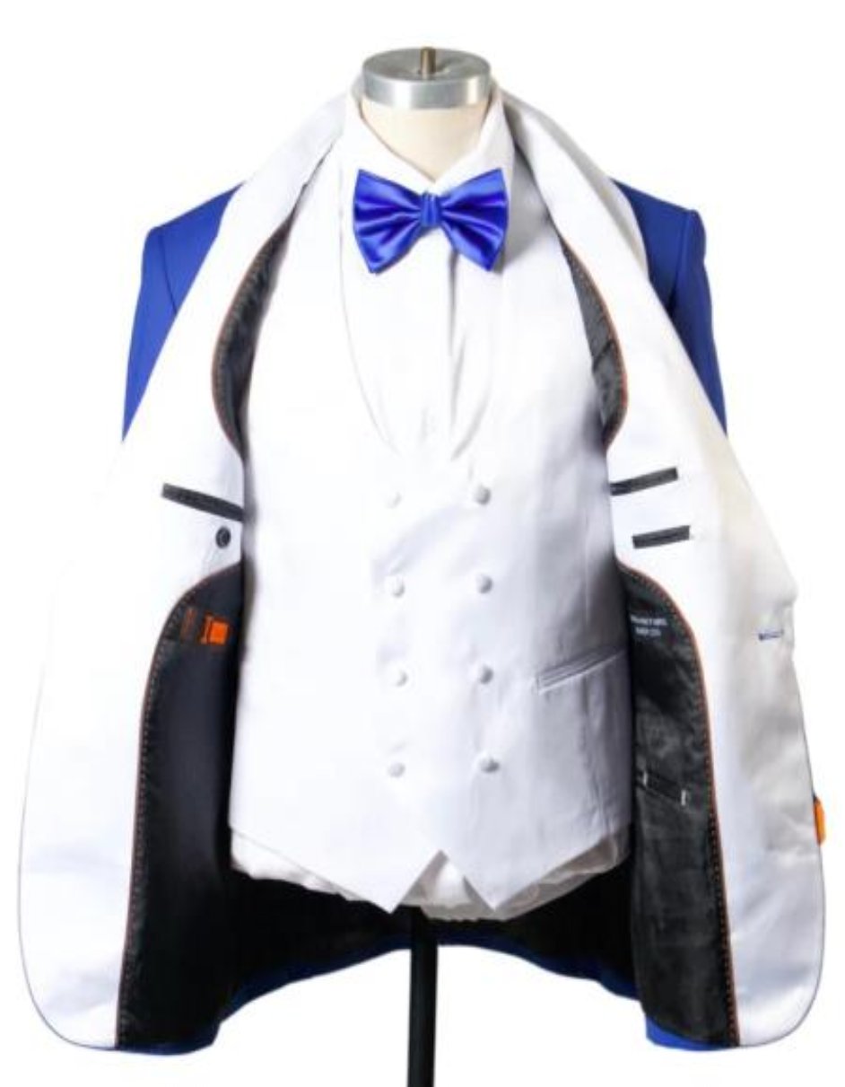 Blue Prom Suit For Men - Blue Homecoming Tuxedo -Vest Royal And White - Men's Tuxedo USA