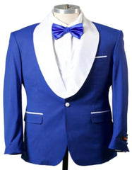 Blue Prom Suit For Men - Blue Homecoming Tuxedo -Vest Royal And White - Men's Tuxedo USA