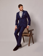 Mens Linen Suit For Beach Wedding - Summer  Suit in Royal Blue Herringbone - Men's Tuxedo USA