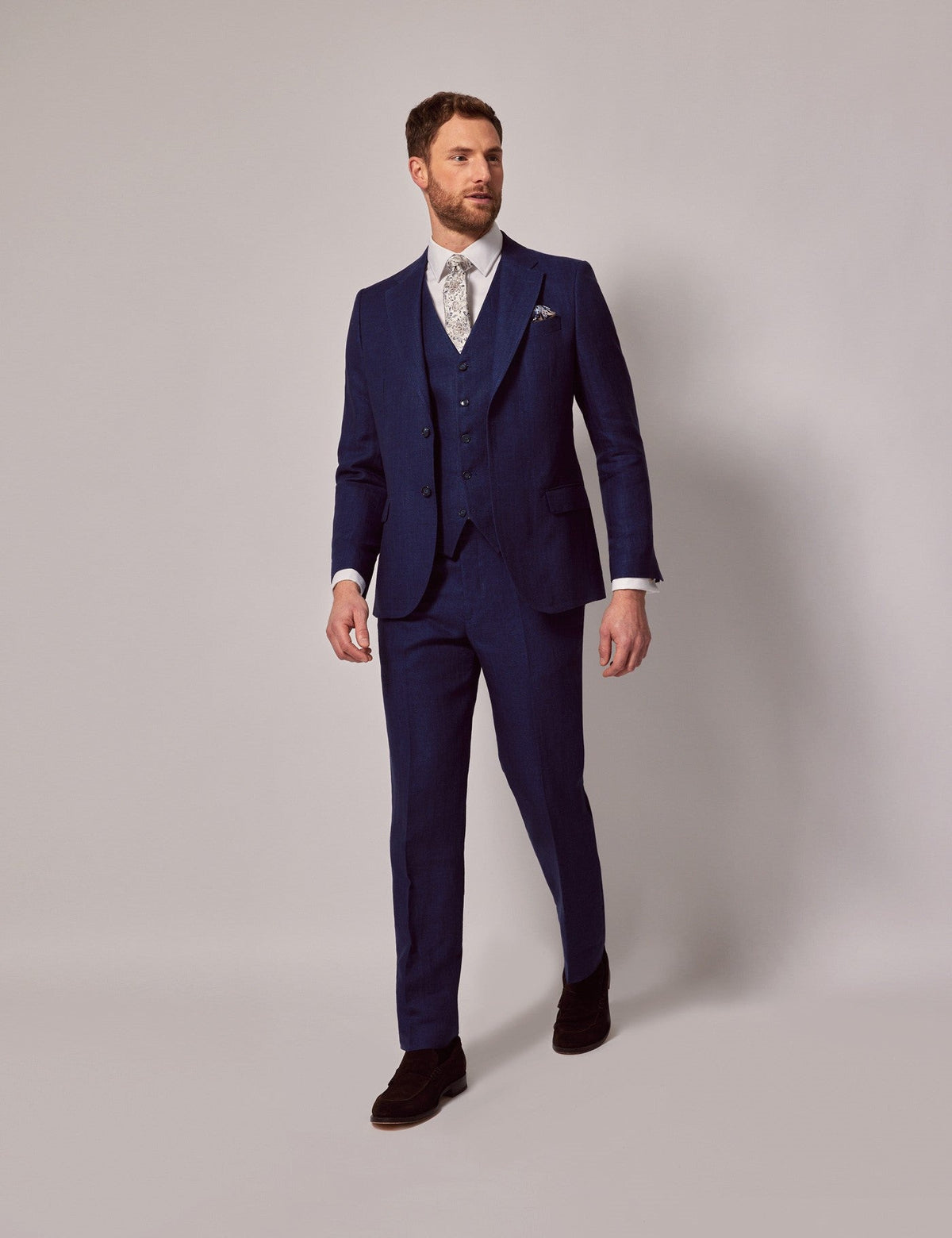 Mens Linen Suit For Beach Wedding - Summer  Suit in Royal Blue Herringbone - Men's Tuxedo USA