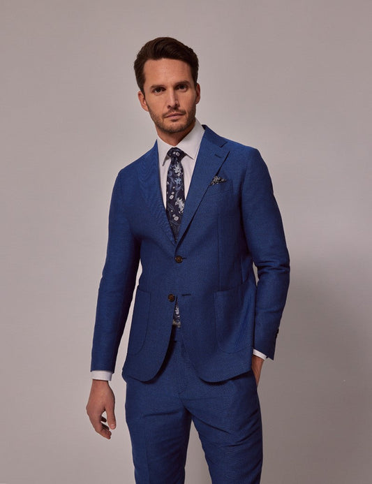 Mens Linen Suit For Beach Wedding - Summer  Slim Suit in Royal Blue - Men's Tuxedo USA