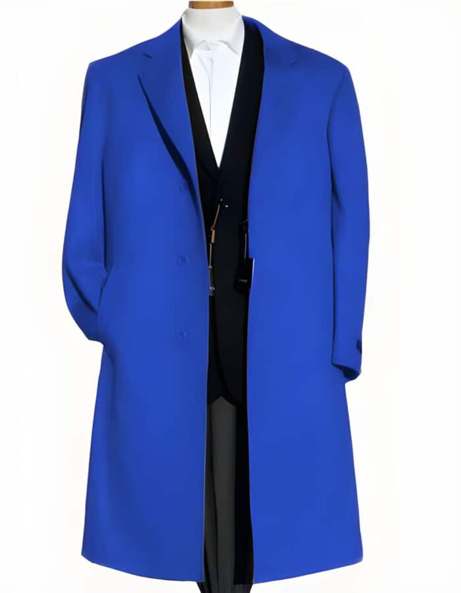 Mens Overcoat - Topcoat For Men - Winter Fabric - Soft Finest Grade Of Cashmere & Wool Royal Blue Overcoat ~ Long men's Dress Topcoat - Winter coat - Men's Tuxedo USA