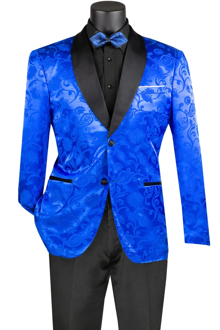 Mens Royal Blue Tuxedo - Mens Slim fit Silky Jacquard Tonal Paisley Print Prom Royal Blue Blazer - Men's Tuxedo USA