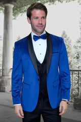 Mens Royal Blue Tuxedo - Men's Designer Vested Velvet Wedding & Prom Royal Blue Tuxedo - Men's Tuxedo USA