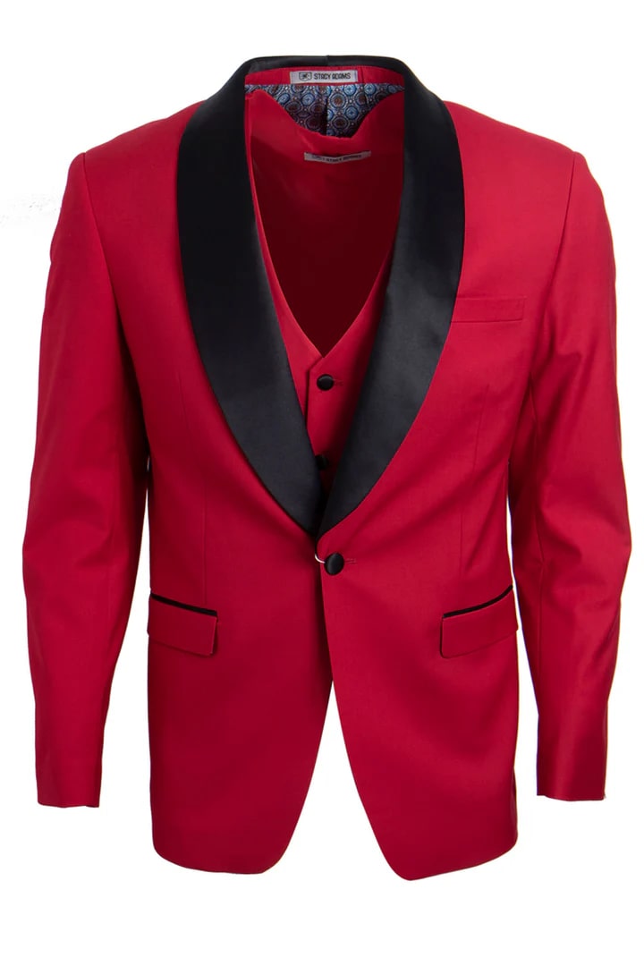 Men's Stacy Adams Vested One Button Shawl Lapel Tuxedo In Red - Men's Tuxedo USA