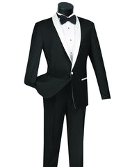 Mens 1 Button Contrast Shawl Tuxedo in Black & White - Men's Tuxedo USA