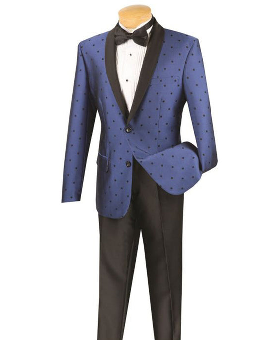 Mens 2 button Polka Dot Shawl Lapel Tuxedo in Cobalt Blue - Men's Tuxedo USA