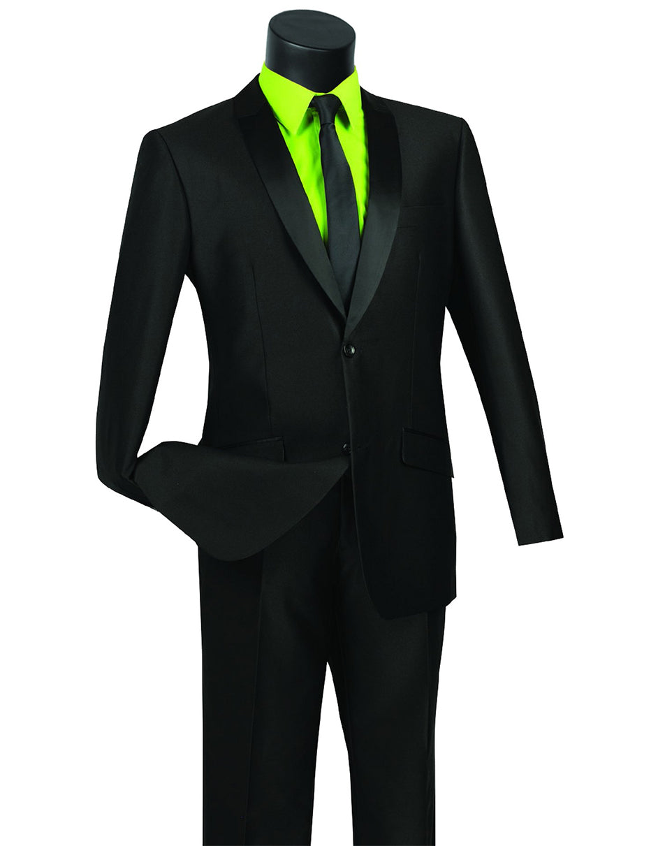 Mens 2 Button Shawl/Peak Hybrid Sharkskin Tuxedo in Black - Men's Tuxedo USA