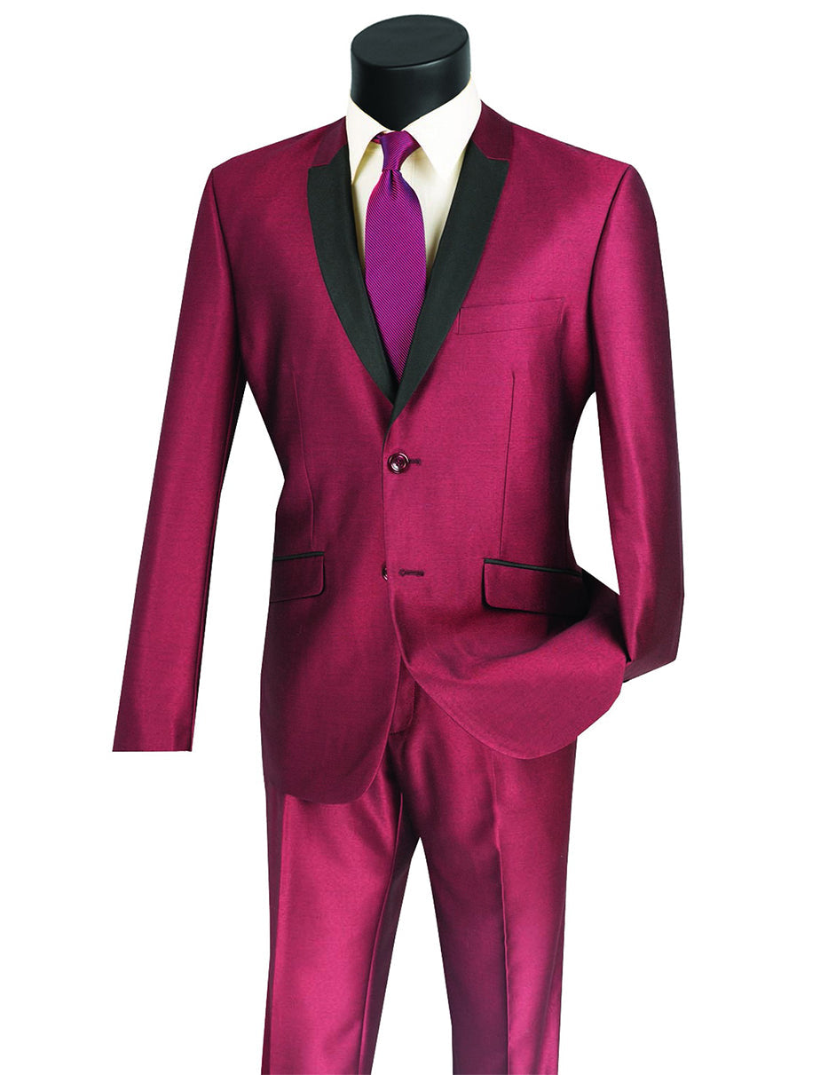 Mens 2 Button Shawl/Peak Hybrid Sharkskin Tuxedo in Burgundy - Men's Tuxedo USA