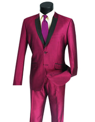 Mens 2 Button Shawl/Peak Hybrid Sharkskin Tuxedo in Burgundy - Men's Tuxedo USA