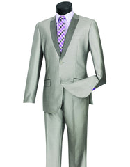 Mens 2 Button Shawl/Peak Hybrid Sharkskin Tuxedo in Grey - Men's Tuxedo USA