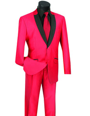 Mens 2 Button Shawl/Peak Hybrid Sharkskin Tuxedo in Red - Men's Tuxedo USA