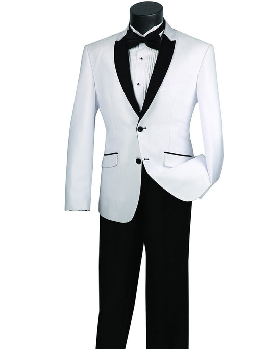 Mens 2 Button Shawl/Peak Hybrid Sharkskin Tuxedo in White - Men's Tuxedo USA