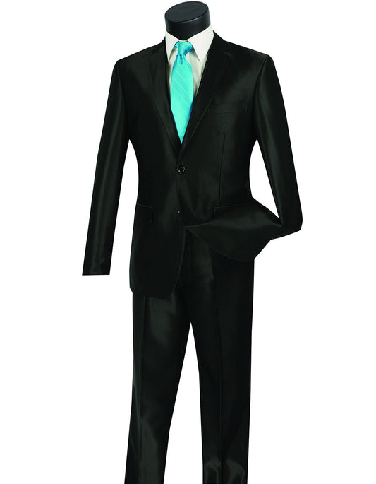 Mens Modern Fit Shiny Sharkskin Suit in Black - Men's Tuxedo USA