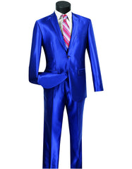 Mens Slim Fitted Shiny Sharkskin Suit in Royal Blue - Men's Tuxedo USA