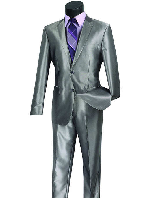 Mens Modern Fit Shiny Sharkskin Suit in Silver Grey - Men's Tuxedo USA