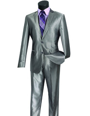 Mens Modern Fit Shiny Sharkskin Suit in Silver Grey - Men's Tuxedo USA