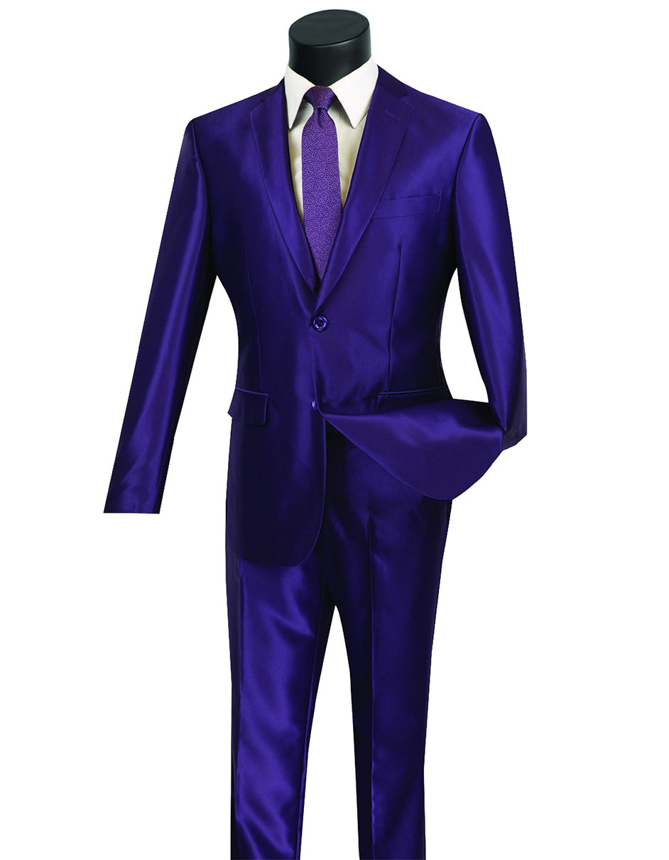 Mens Modern Fit Shiny Sharkskin Suit in Purple - Men's Tuxedo USA