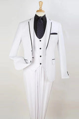 Mens Two Button Slim Fit Vested Prom Tuxedo Suit with Trim in White - Men's Tuxedo USA