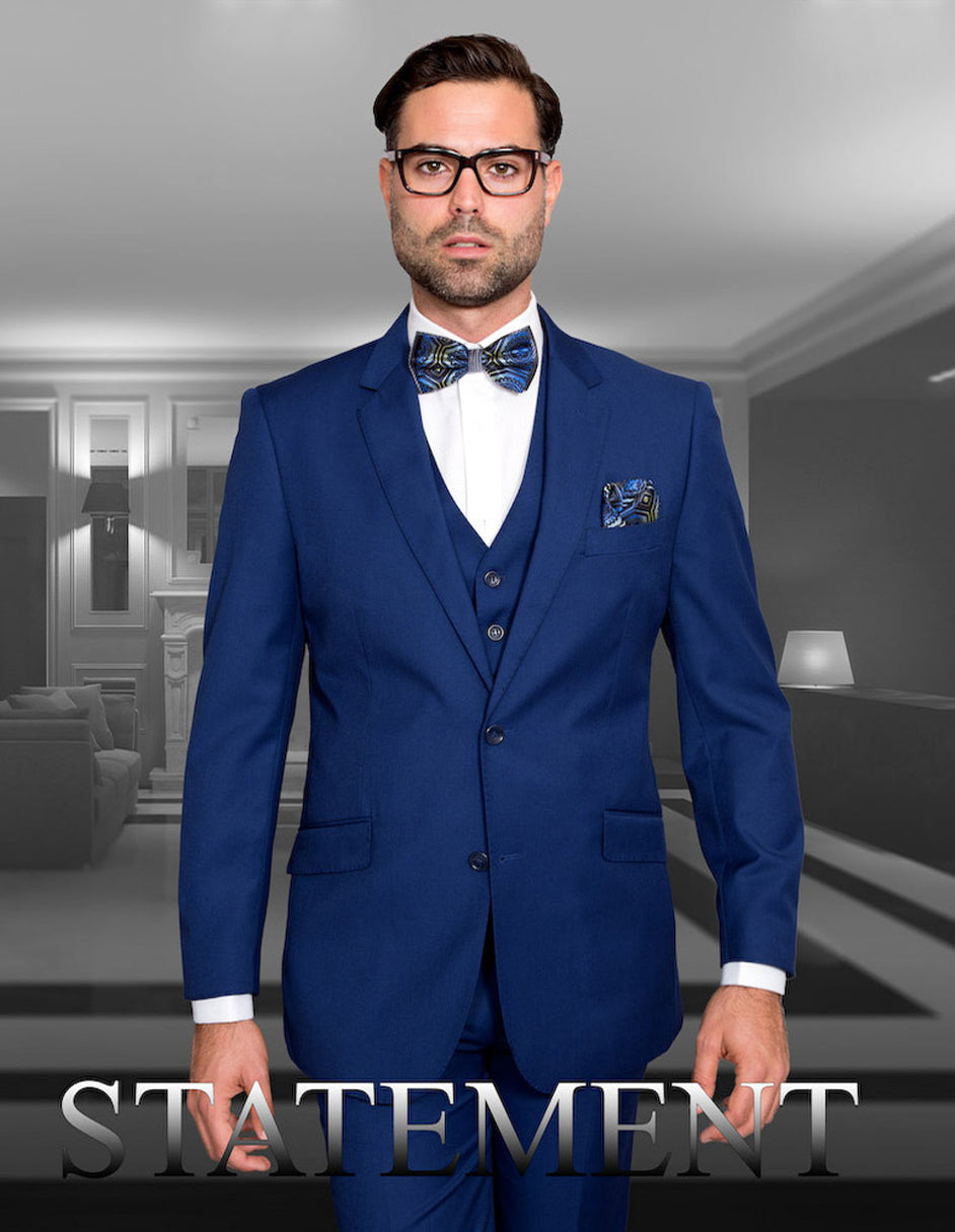 Mens 2 Button Modern Fit Vested Wool Suit in Sapphire Blue - Men's Tuxedo USA