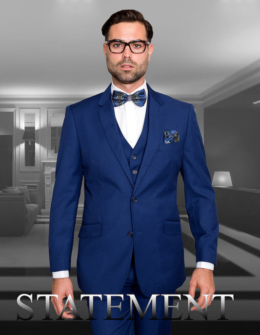 Mens 2 Button Modern Fit Vested Wool Suit in Sapphire Blue - Men's Tuxedo USA