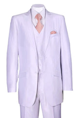 White Wedding Suit For Men - Perfect For Groom - Mens 2 Button Vested Slim Fit Shiny Sharkskin Suit In White - Men's Tuxedo USA