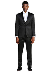 Men's Slim Fit Vested Shiny Satin Prom & Wedding Tuxedo Suit in Black - Men's Tuxedo USA