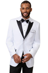 All White Mens Tuxedo -  Wedding Suit - Mens Two Button Peak Lapel Tuxedo In White & Black - Men's Tuxedo USA