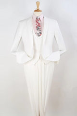 White Wedding Suit For Men - Perfect For Groom - Mens Two Button Slim Fit Scoop Vested Suit In White - Men's Tuxedo USA