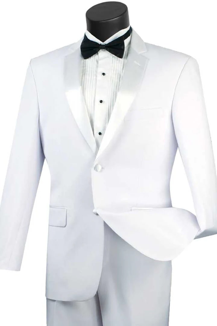 All White Mens Tuxedo -  Wedding Suit - Mens 2 Button Slim Fit Notch Tuxedo In White - Men's Tuxedo USA