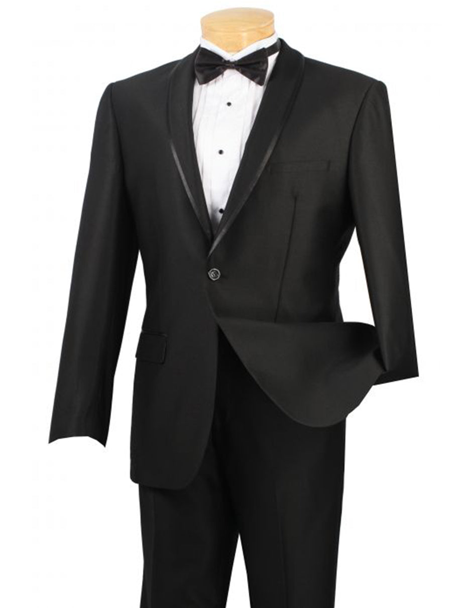 Mens 1 Button Shawl Tuxedo in Black with Black Satin Trim - Men's Tuxedo USA